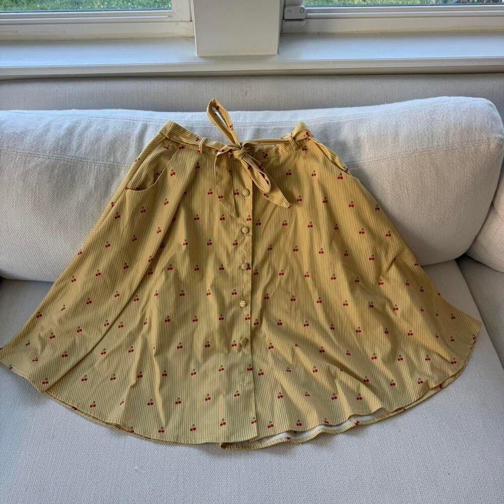 Vintage inspired cherry print midi skirt